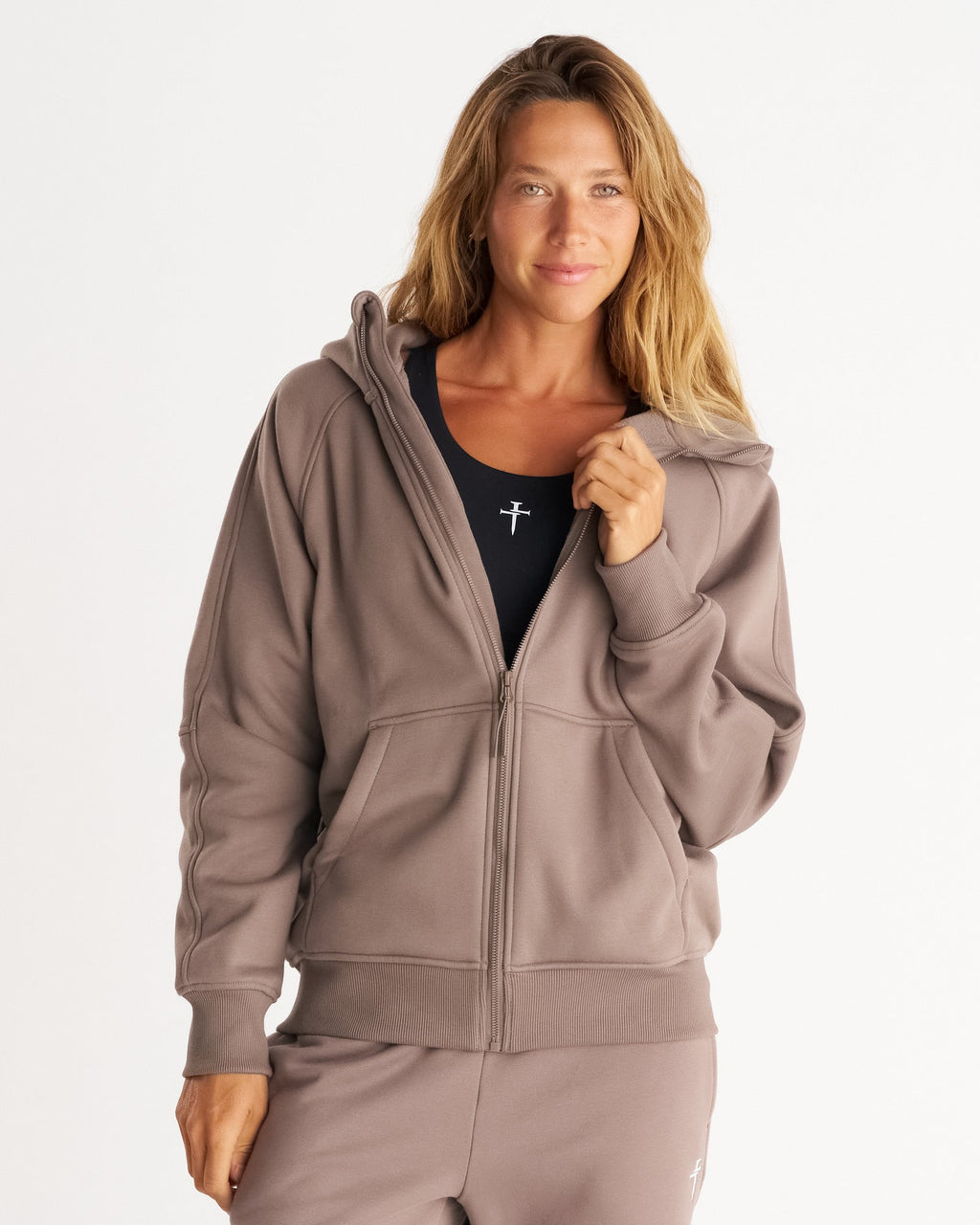 Signature Fleece Full Zip Hoodie - Deep Taupe