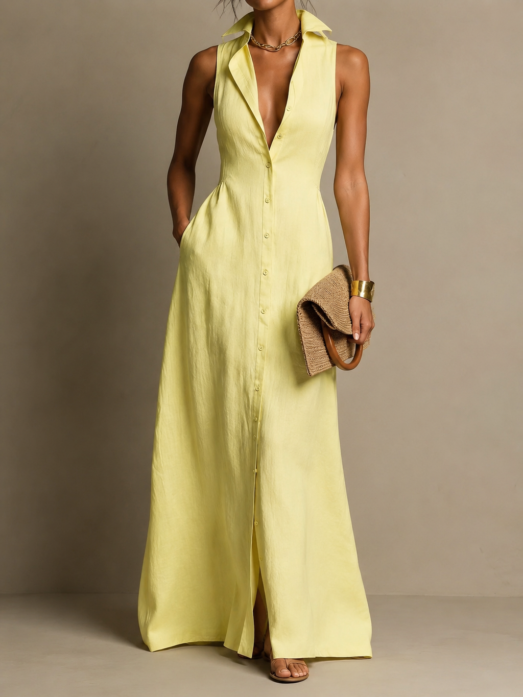 Francine | Women's Button Down Sleeveless Maxi Dress