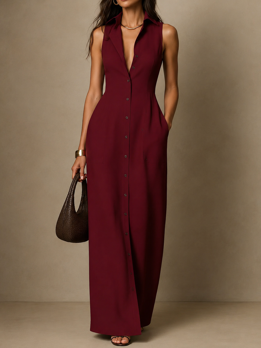 Francine | Women's Button Down Sleeveless Maxi Dress