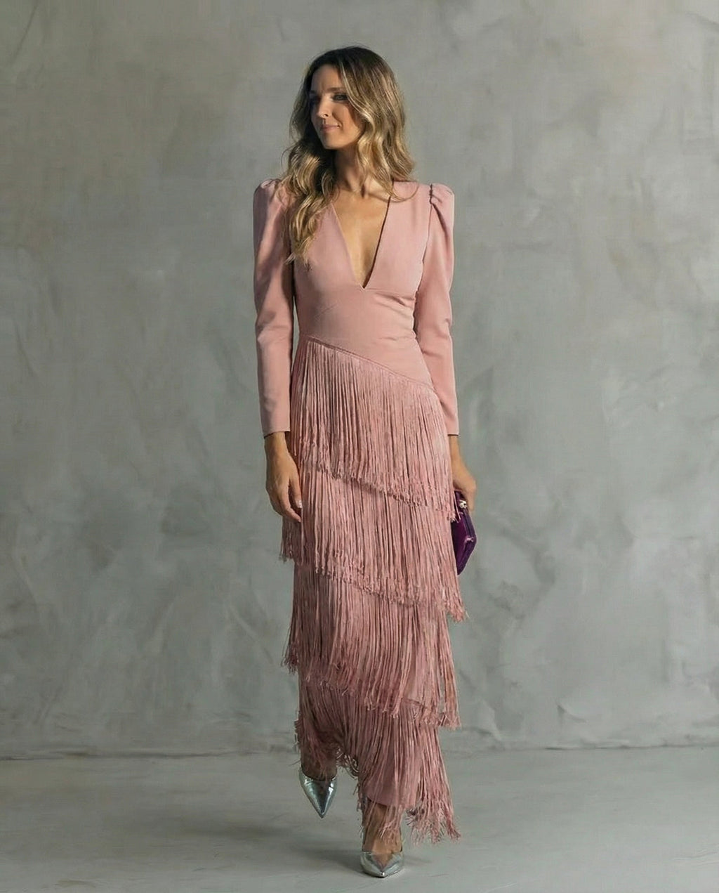Esmeralda | Women's V-Neck Fringe Maxi Dress