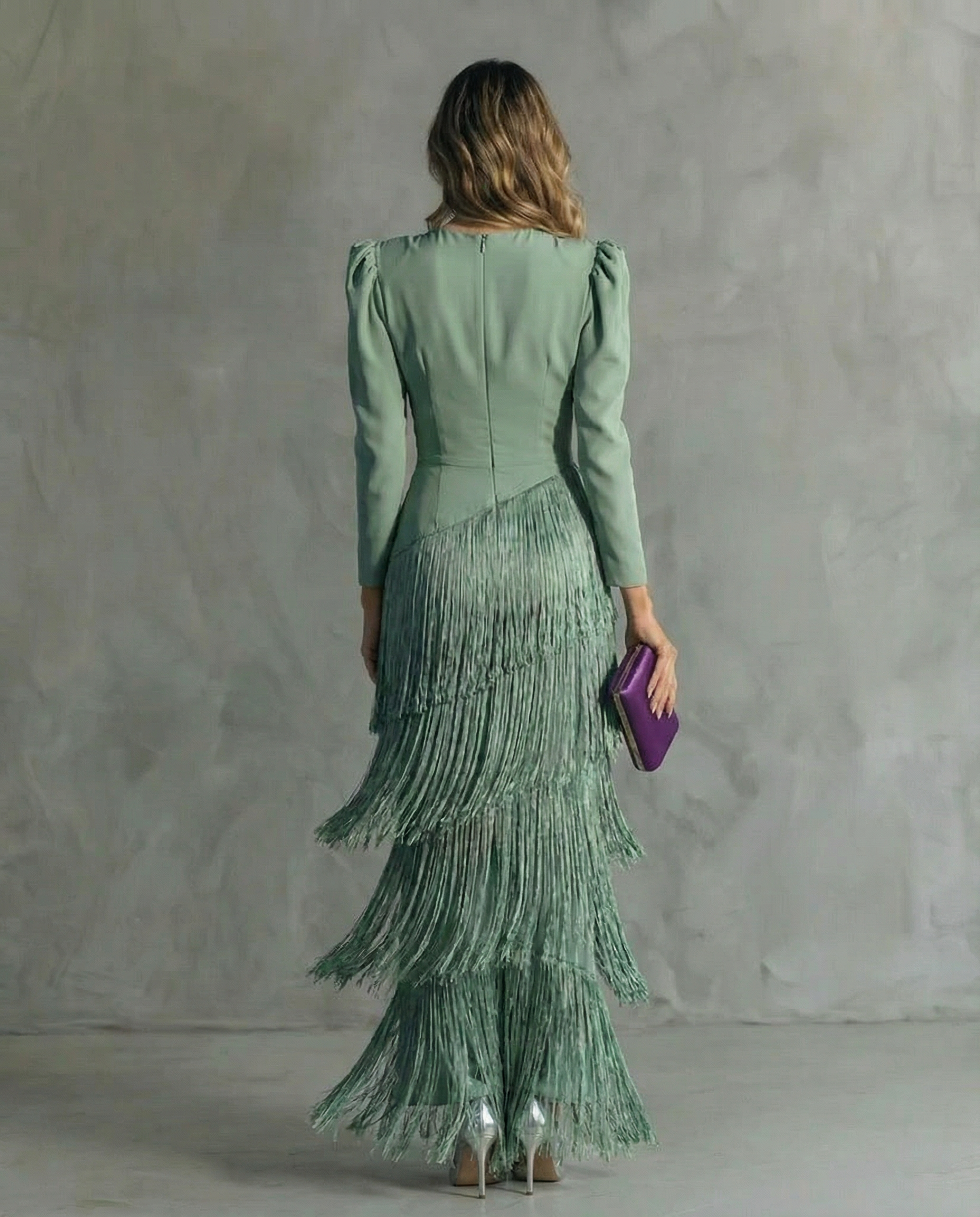 Esmeralda | Women's V-Neck Fringe Maxi Dress