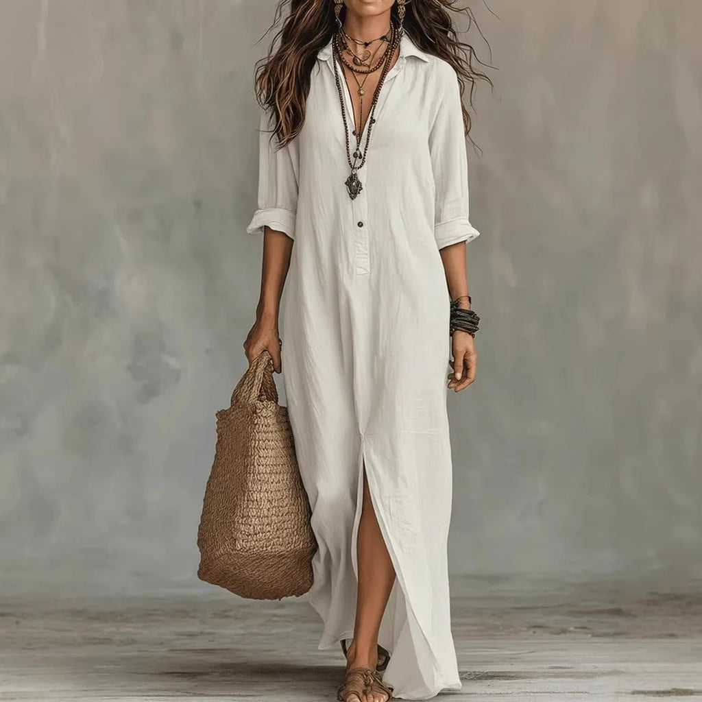 Ophelia | Women's Collared Long Sleeve Maxi Shirt Dress