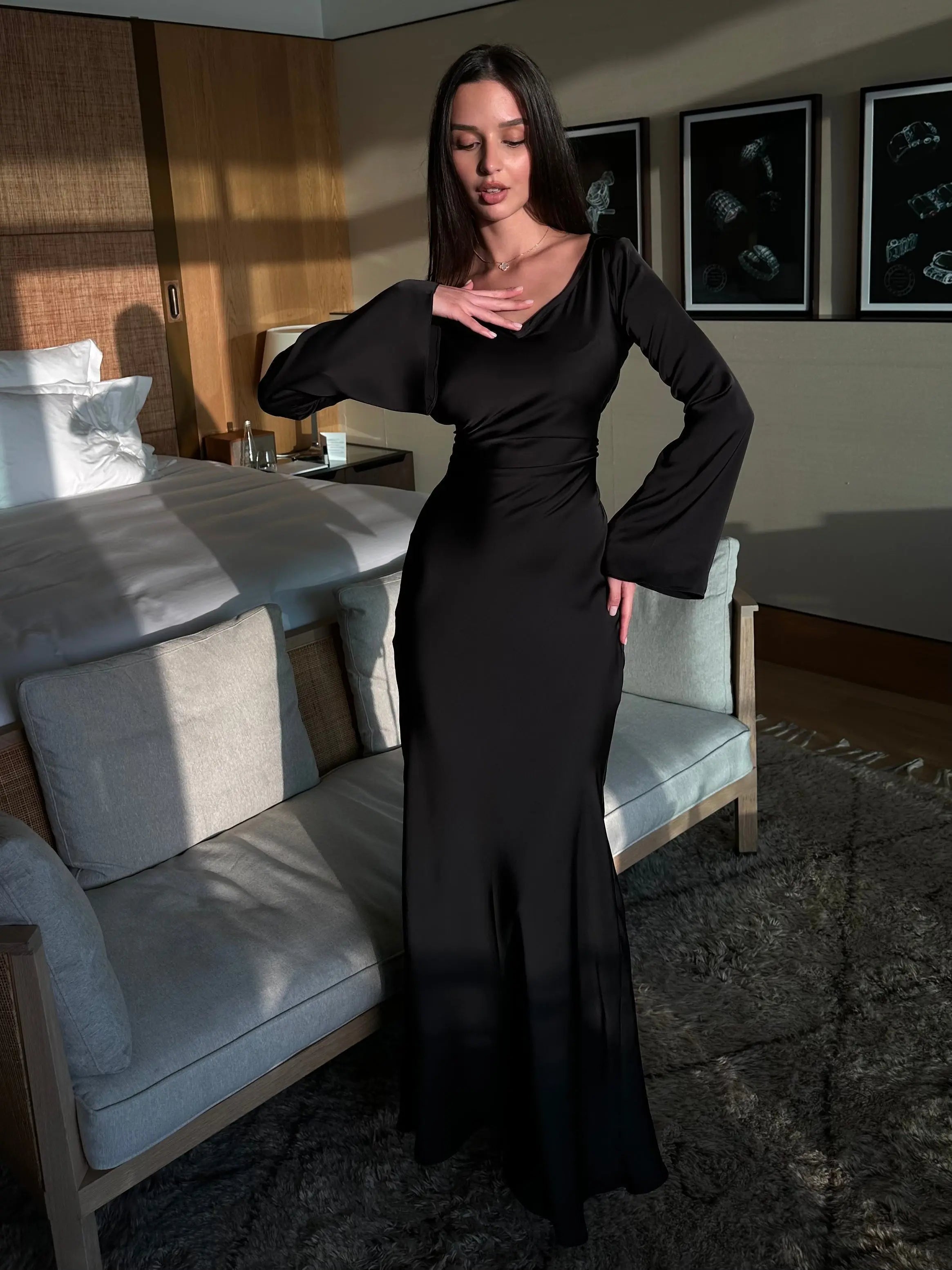 Ophelia | Women's Long Sleeve Fitted Maxi Dress