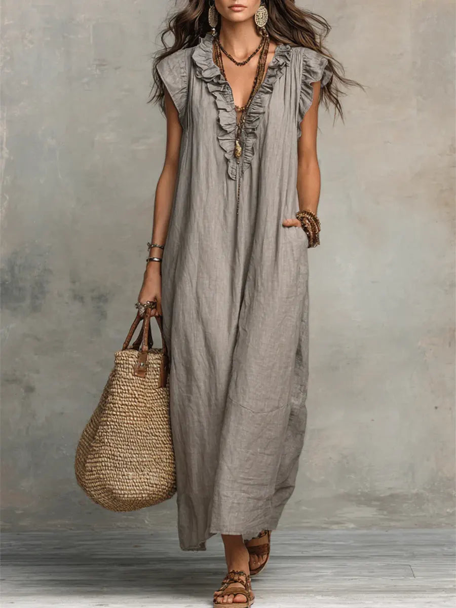 Priscilla | Women's Ruffle V-Neck Maxi Dress