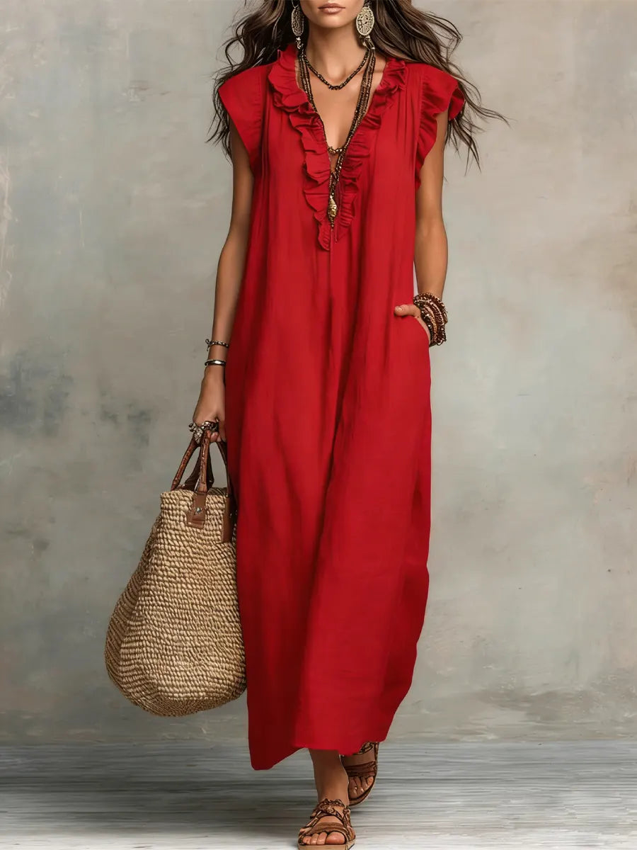 Priscilla | Women's Ruffle V-Neck Maxi Dress