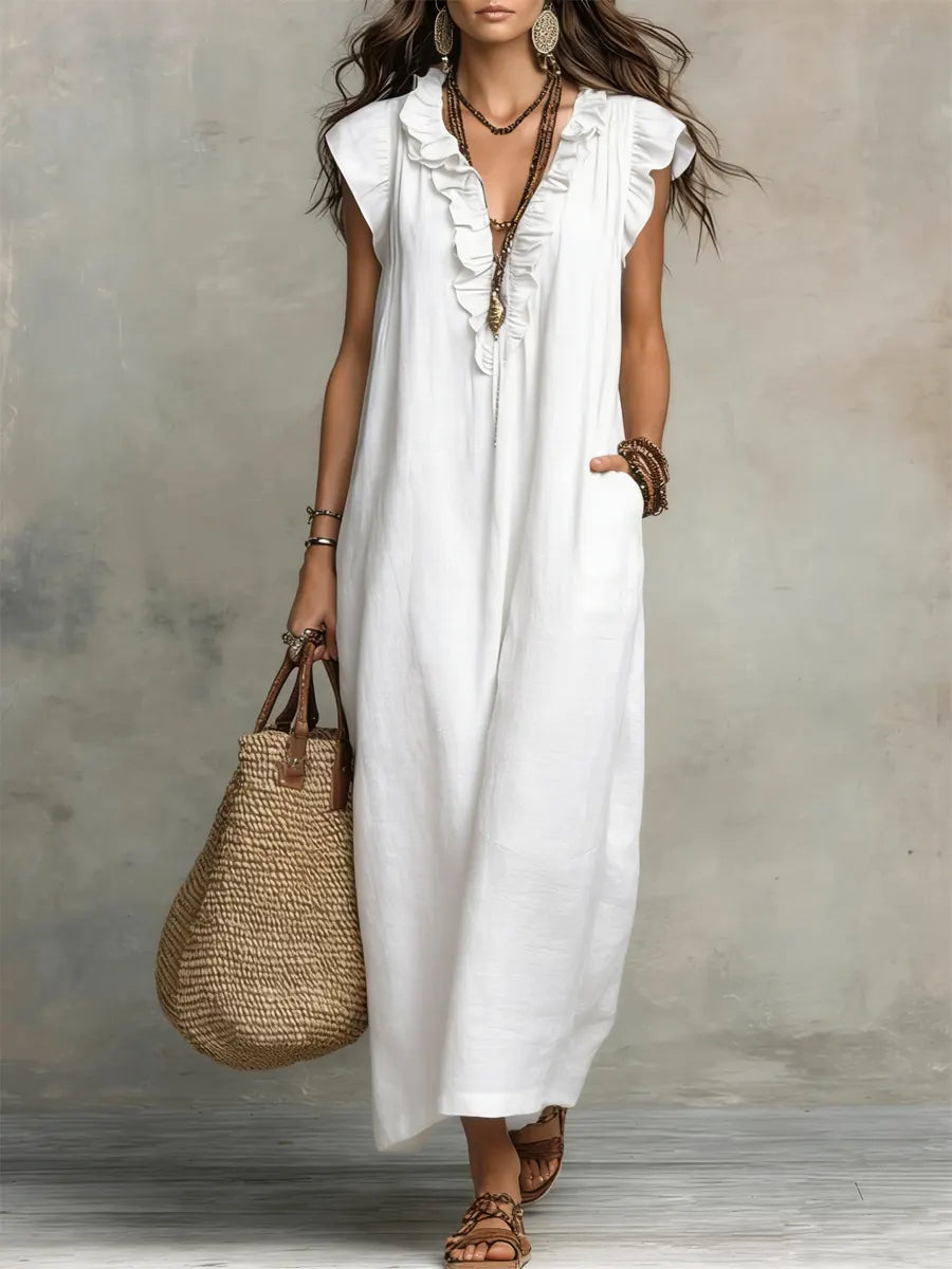 Priscilla | Women's Ruffle V-Neck Maxi Dress