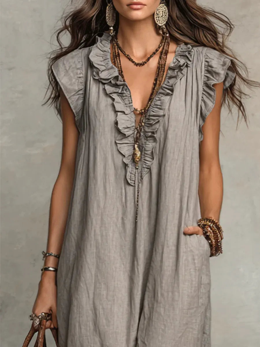 Priscilla | Women's Ruffle V-Neck Maxi Dress