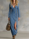 Talia | Women's V-Neck Button Front Maxi Dress