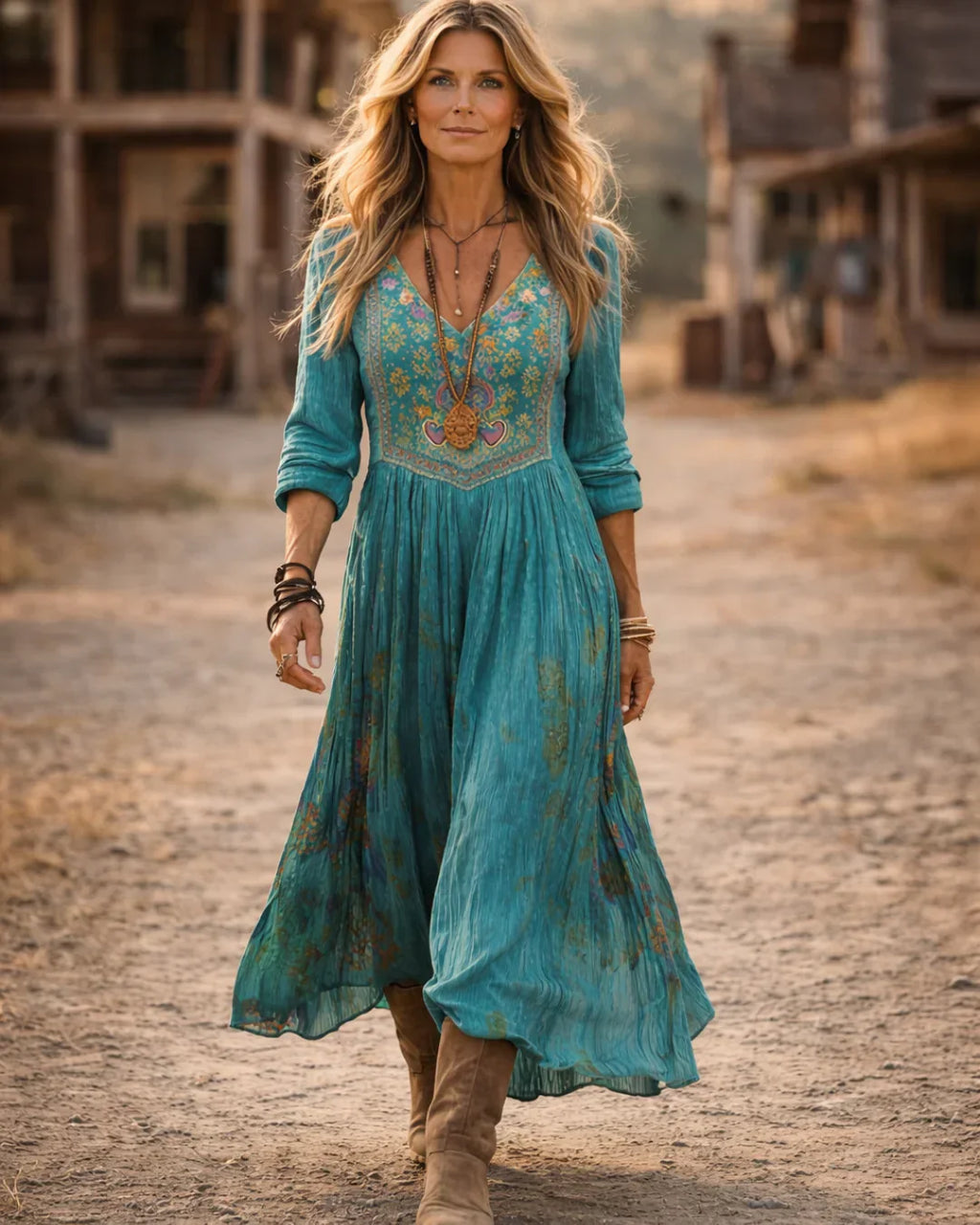 Tamara | Women's Embroidered V Neck Maxi Dress